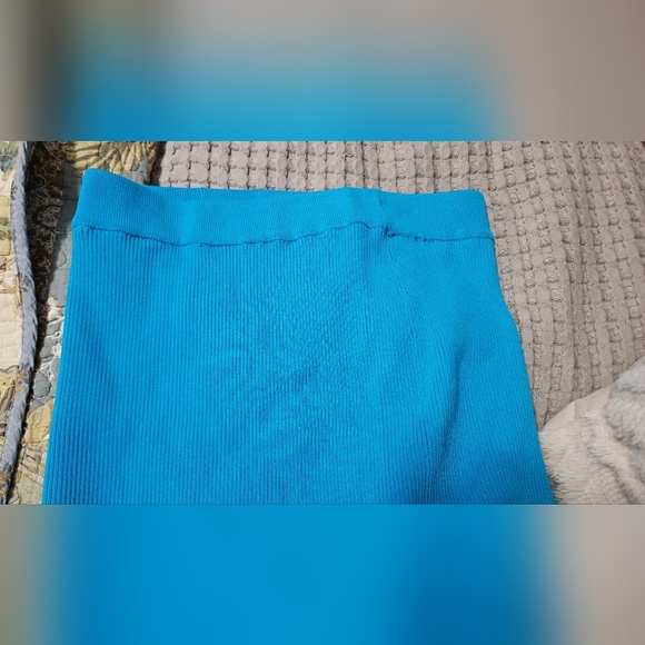 ZARA Ribbed Knit High-waist Midi Skirt w/ Elastic Waistband BackVent.Aqua Blue.M - Picture 15 of 16